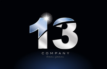 metal blue number 13 logo company icon design