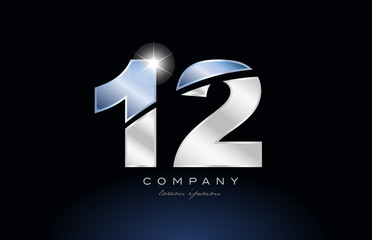 metal blue number 12 logo company icon design
