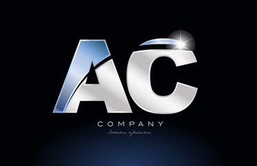 metal blue alphabet letter ac a c logo company icon design