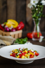 Organic vegetables - healthy food (fresh vegetable set).  Food background