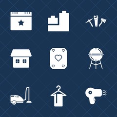 Premium set with fill icons. Such as poker, bbq, repair, work, real, housework, event, domestic, wrench, ball, party, residential, vacuum, hairdryer, teddy, award, barbecue, equipment, child, hammer