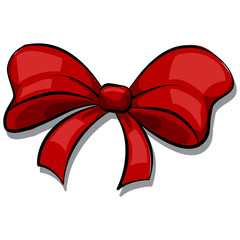 Red bow cartoon hand drawn vector icon isolated on white background.