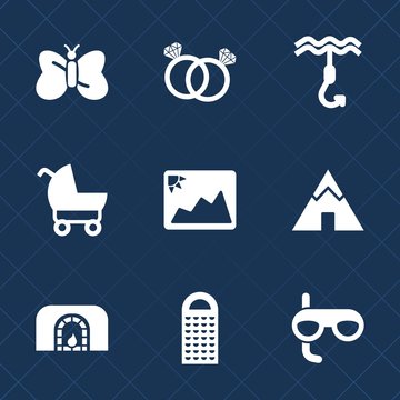 Premium set with fill icons. Such as mask, photo, adventure, warm, wing, grater, engagement, child, stroller, ring, insect, kitchen, image, christmas, tent, love, picture, home, travel, fire, hook