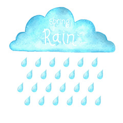 Rain.Vector image with blue rain cloud in wet day
