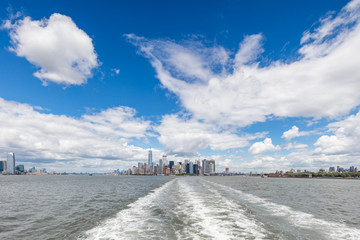 Panoramic view of the Manhattan Island from the Staten Island Ferry