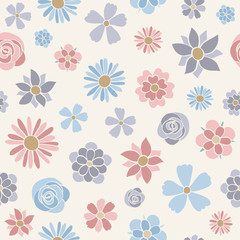 Fototapeta na wymiar Pattern with cute hand drawn flowers. Mother's Day, Woman's Day and Valentine's Day. Vector.