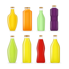 Realistic Detailed 3d Different Types Juice Bottle Glass Set. Vector