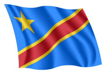 Obraz premium Congo flag. Isolated national flag of Congo-Kinshasa. Waving flag of the Democratic Republic of the Congo. Fluttering textile congolese flag.