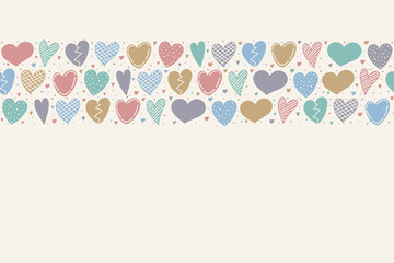 Cute background with hand drawn hearts. Vector.