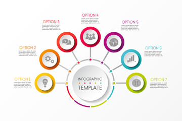 Obraz premium Multicoloured infographic template with business icons and options. Vector.