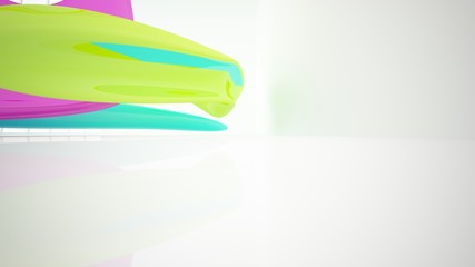 Obraz premium Abstract dynamic interior with colored gradient smooth objects. 3D illustration and rendering