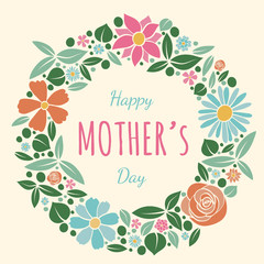 Happy Mother's Day - floral poster with wishes. Vector.