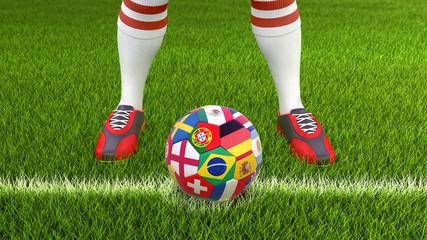 Fototapeta na wymiar Man and soccer ball with flags