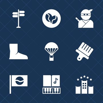 Premium set with fill icons. Such as coffee, drawing, sign, bean, footwear, japan, sport, brush, arrow, musical, sky, japanese, paint, travel, wear, parachute, sword, skydiver, parachuting, street