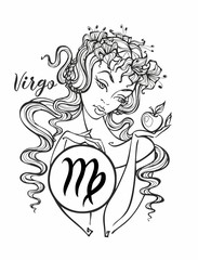 Zodiac sign Virgo a beautiful girl. Horoscope. Astrology. Coloring.  Vector