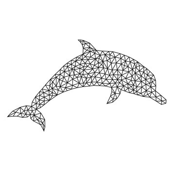 Dolphin_1/Silhouette of a dolphin with a triangular structure. The image on a white background.