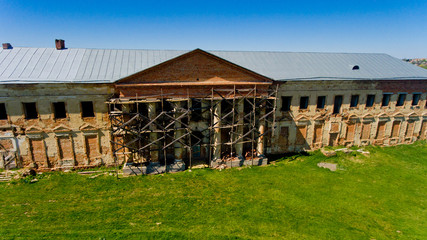Fototapeta na wymiar Aerial view of old building under reconstruction.