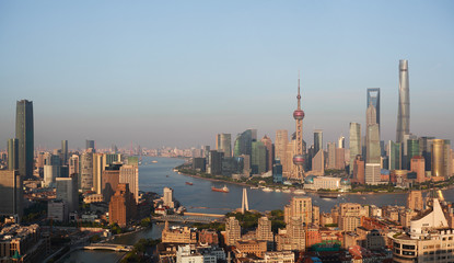 Naklejka premium Aerial photography bird view at Shanghai bund Skyline