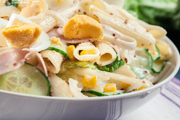 Macaroni salad with ham and other