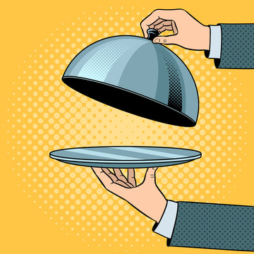 Dish plate with cloche pop art vector