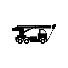 Crane Truck. Flat Vector Icon. Simple black symbol on white background