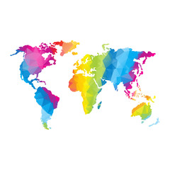 Global world map. Rainbow color. Low poly vector objects isolated on white background. Objects isolated on white background.