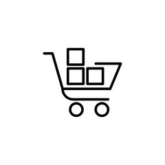 Shopping trolley with boxes icon