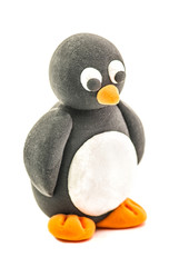 clay penguin toy craft isolated on white