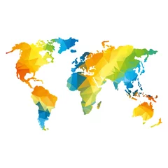 Globale Weltkarte. Regenbogenfarbe. Low-Poly-Vektorobjekte isoliert auf weißem Hintergrund. Objekte isoliert auf weißem Hintergrund. © Quarta