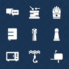 Premium set with fill icons. Such as hook, mailbox, chess, mail, talk, sound, musical, violin, speech, communication, music, fashion, page, lunch, box, instrument, dress, food, game, oven, potato, eat