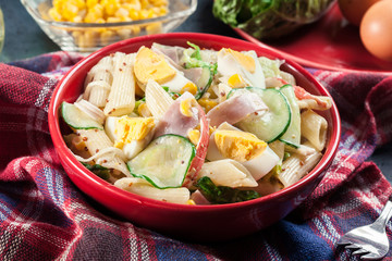 Macaroni salad with ham and other