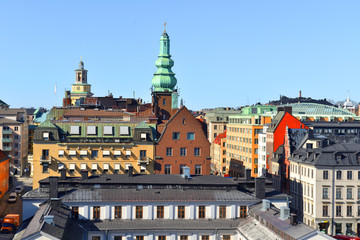 Obraz premium City landscape. View of Stockholm old roofs. Sweden