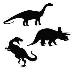 Triceratops, brontosaurus and tyrannosaurus silhouettes