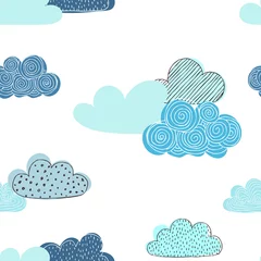 Foto auf Acrylglas Beautiful seamless pattern of doodle clouds. design background greeting cards and invitations and for baby clothes. © Hulinska Yevheniia