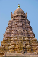 Carved Gopuram of Gangaikondacholapuram Temple. Thanjavur, Tamil Nadu, India.