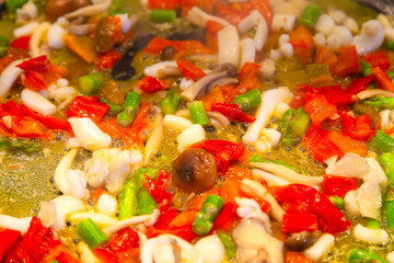 Cooking rice in paella