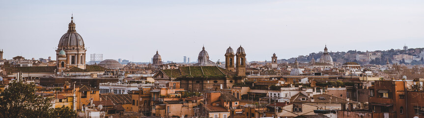 Fototapeta na wymiar panorama view of St Peters Basilica and buildings in Rome, Italy