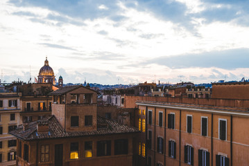 view of St Peters Basilica in evening in Rome, Italy
