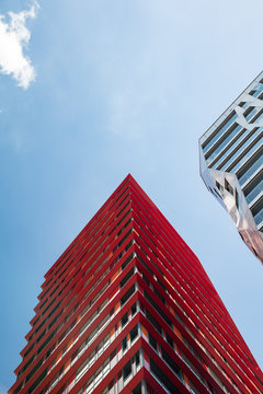 Looking up to contemporary skyscraper facade