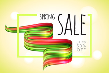 Naklejka na ściany i meble Spring sale background banner with beautiful colorful brush abstraction. Vector illustration.