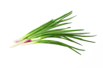 A few green onions isolated on white background