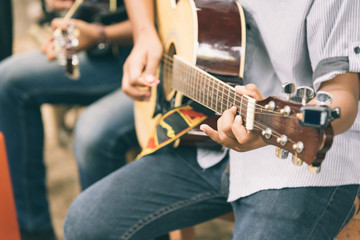 Close up Men Playing Acoustic Guitar, Acoustic Guitar Playing.