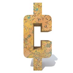 Obraz premium Conceptual old rusted metal font or type, iron or steel industry piece isolated white background. Educative rusty material, aged vintage surface, worn damaged paint as 3D illustration rough surface