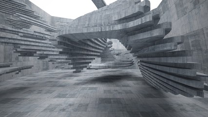 Naklejka premium Abstract white and concrete parametric interior with window. 3D illustration and rendering.