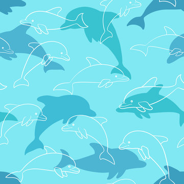 Seamless pattern with dolphin on white. design for holiday greeting card and invitation of baby shower, birthday, child clothes, summer holidays, beach party, traweling and vacations