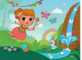 Fototapeta premium Vector illustration of cute fairy in nature. 