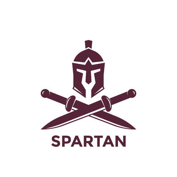 Spartan vector logo template with helmet and swords
