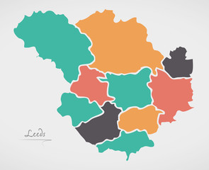 Leeds Map with boroughs and modern round shapes
