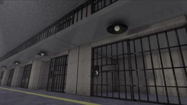 Prison Move Along Side Angle. an animation moving along the side of a two level prison block and doors close as they move by