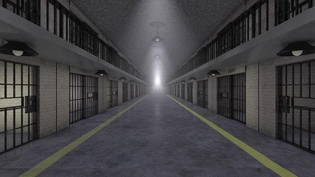 Prison Block Move Forward Loop.  looping animation moving forward in a prison block interior